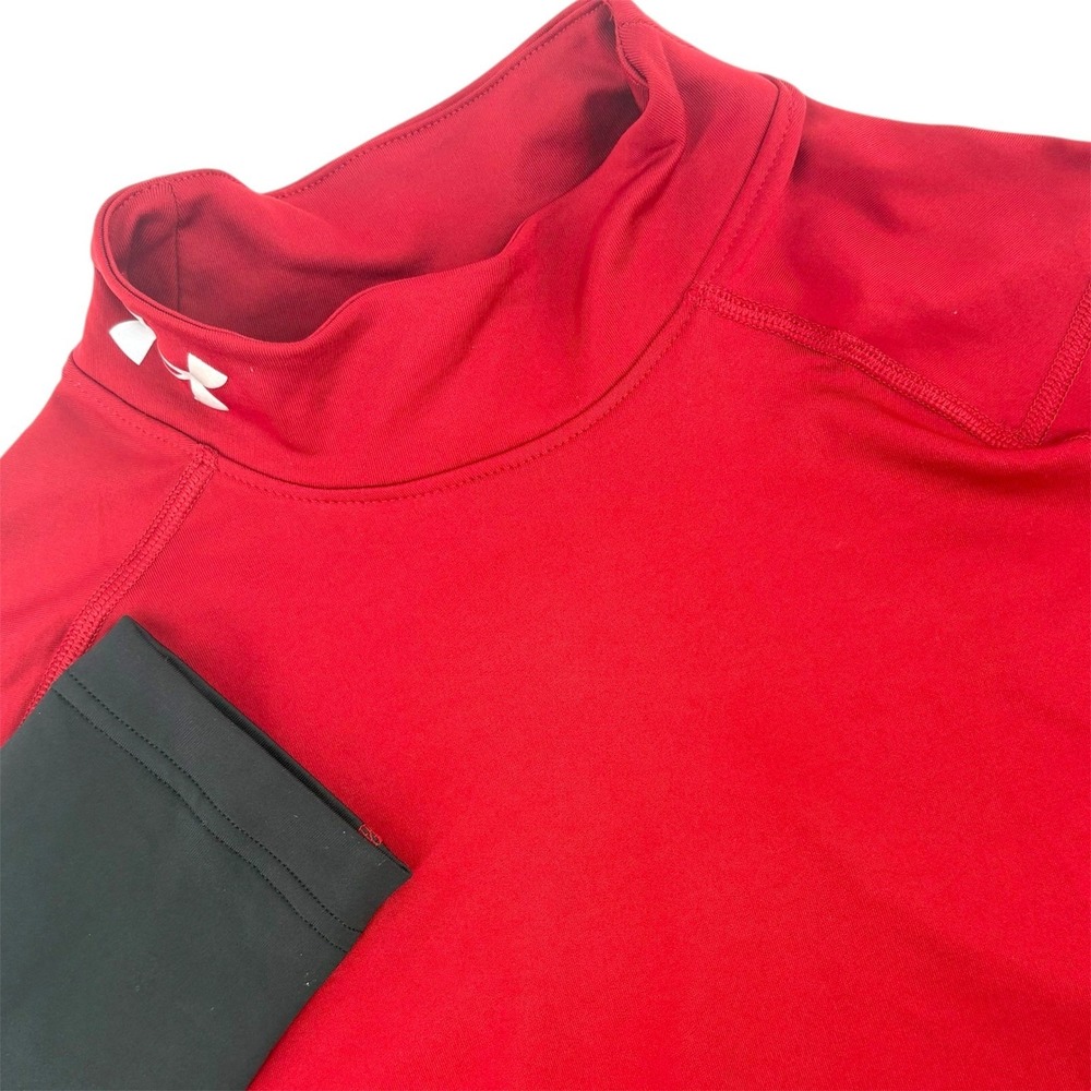 Under Armour ColdGear Fitted Mock Neck Shirt Mens Medium Red 1368026 Activewear
